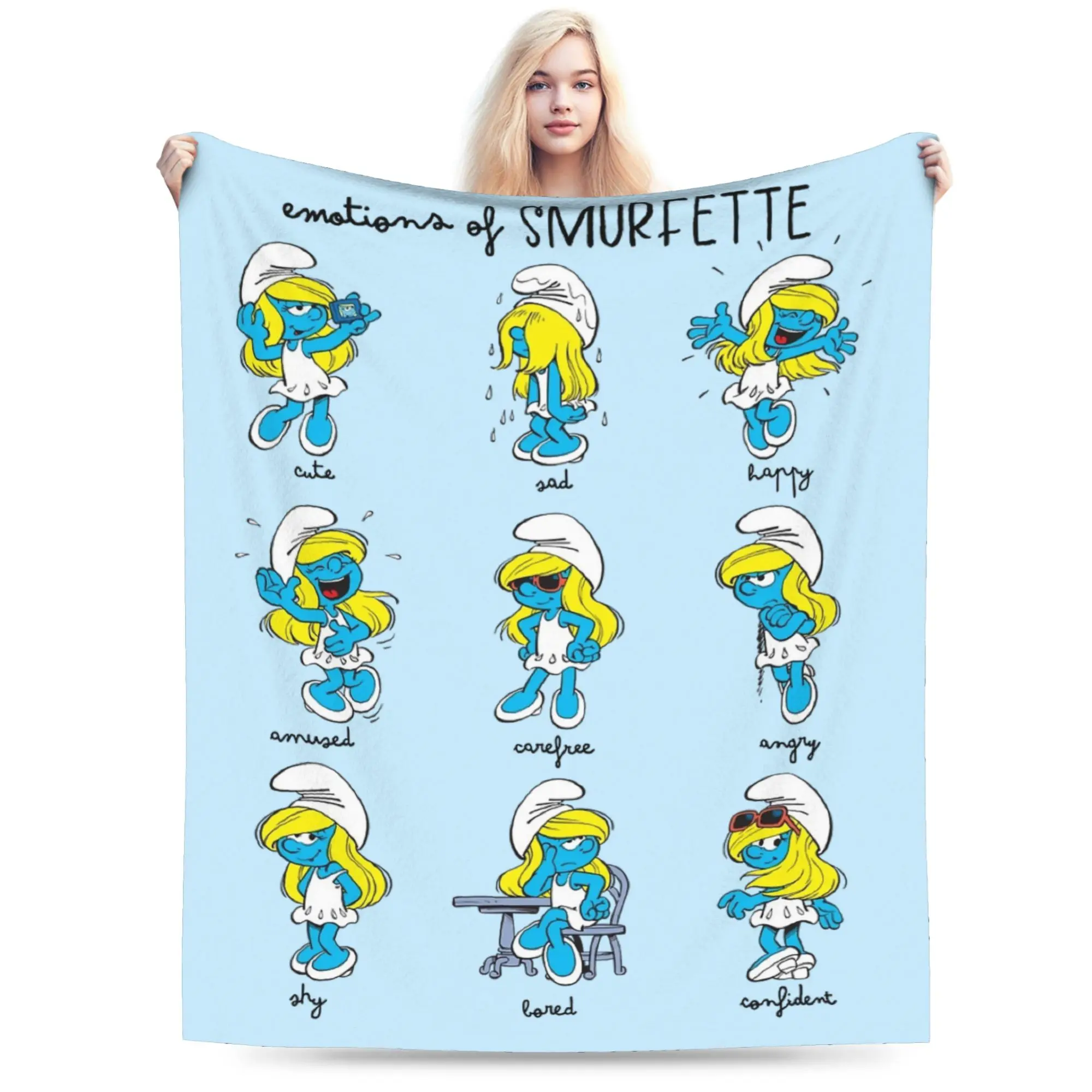 

S-Smurfs Emotions Blankets Flannel Printed Multi-function Super Soft Throw Blankets for Bedding Car Bedspreads