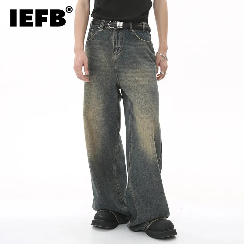 IEFB Summer Men's Denim Pants Old Blue Washed Male Jeans Straight Casual Menwear Loose Wide Leg Trousers 2024 New Fashion 9C354