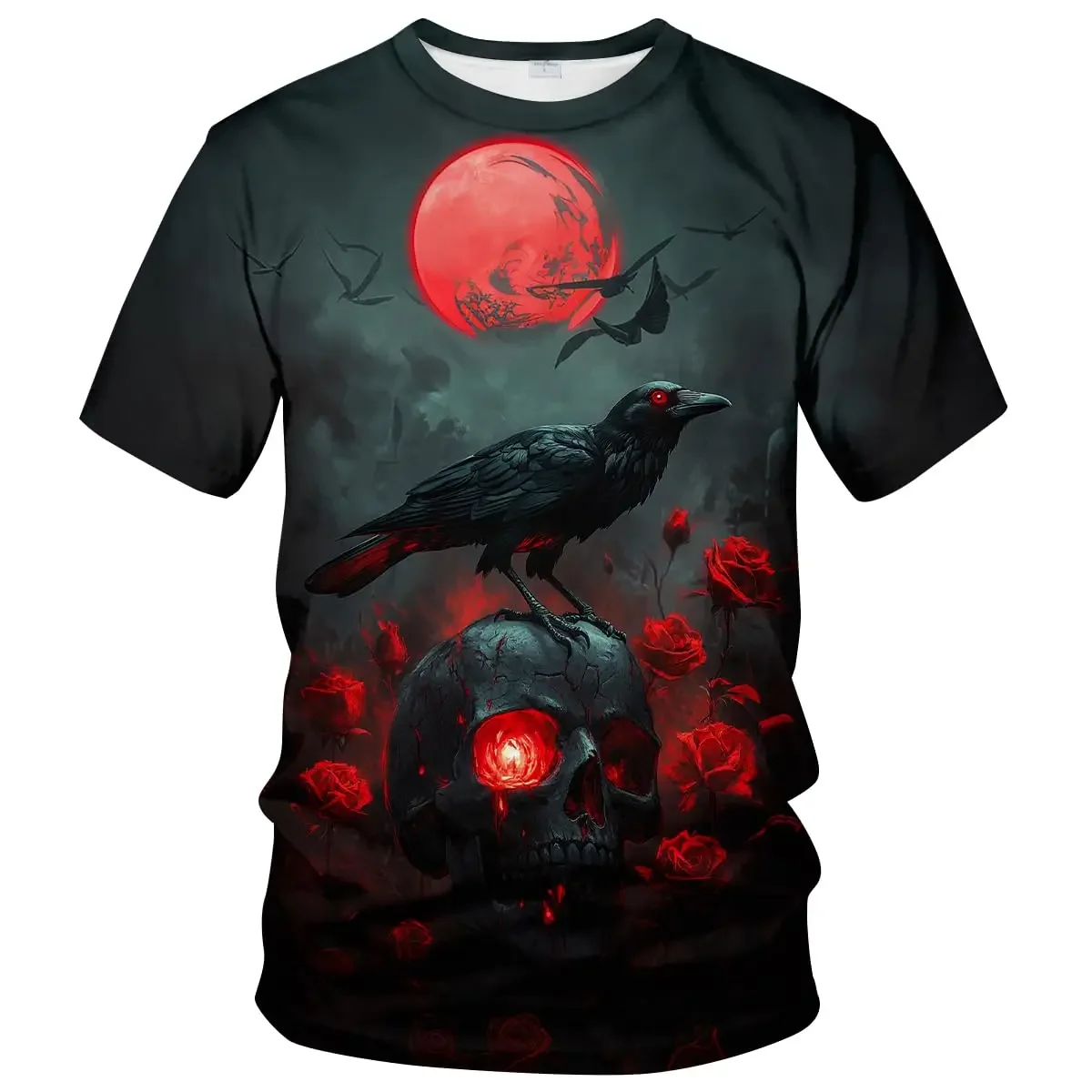 Trendy Cool Grim Reaper Skull 3D Full Print T‑Shirt Lightning City Horror Graphic Short Sleeve Punk Streetwear Tee Tops