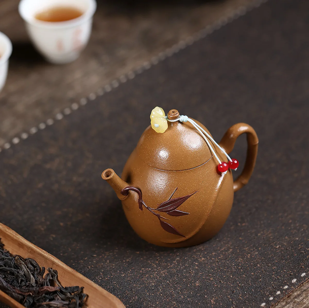 Handmade Yixing Purple Clay Teapot Famous Ore Drop Slope Mottled Bamboo Pier End Tea Set Inner Pile Ball Hole 140cc