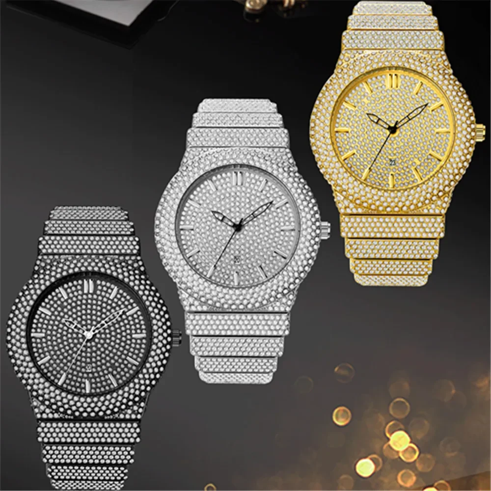 Mannen Mode Hiphop Diamant Luxe Merk Gouden Dadelquartz Horloges