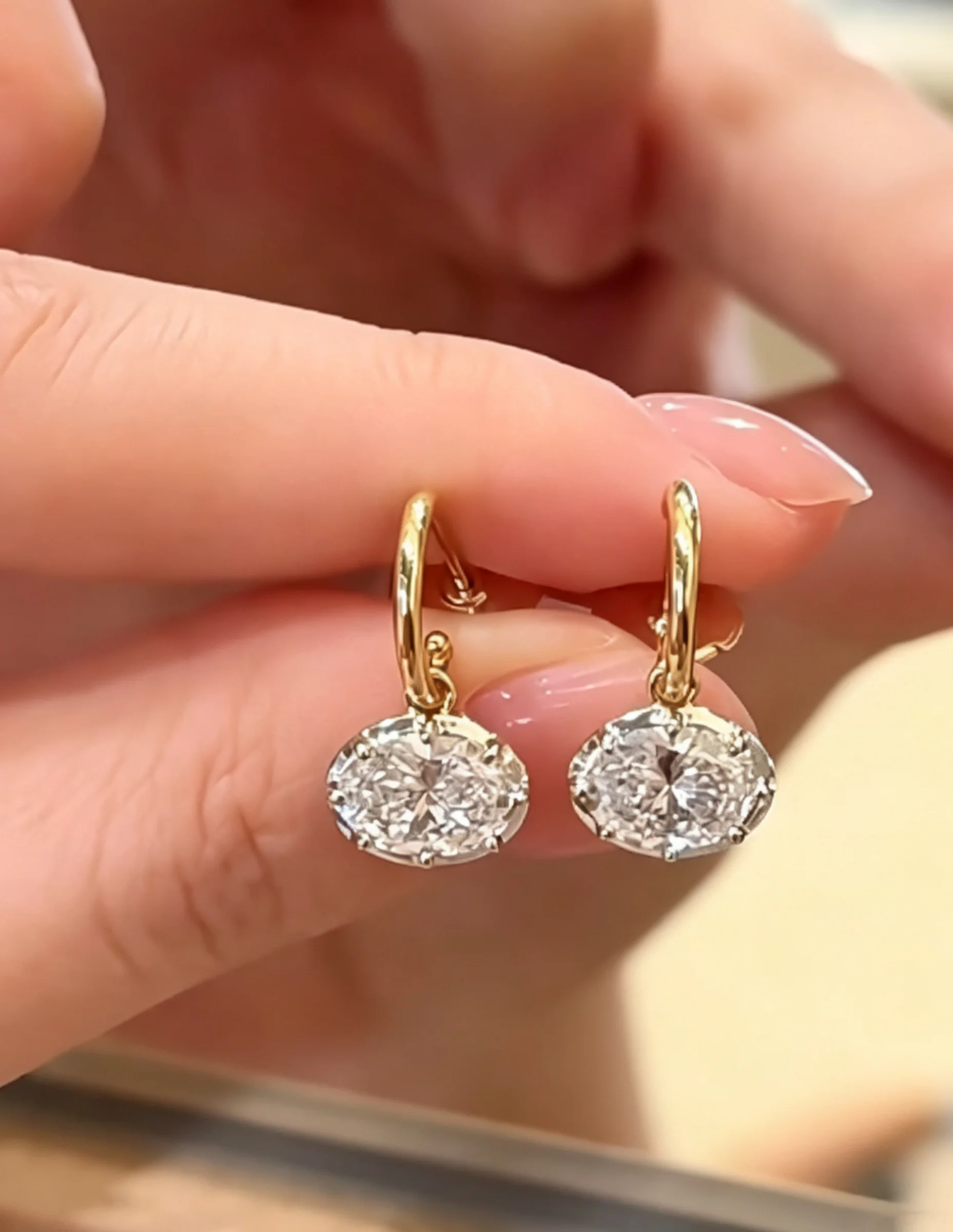 Two‑Tone 18K Gold Plated 925 Sterling Silver Huggie Drop Earrings Oval Cut Moissanite Dangle Earrings Women Luxury Fine Jewelry