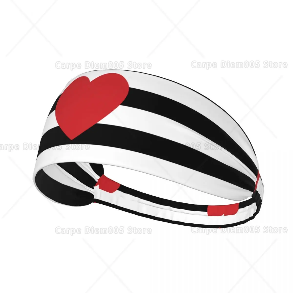 

Heart and Stripes Black and White Print Workout Headbands for Women, Sweatbands Elastic Exercise Headband for Fitness Yoga