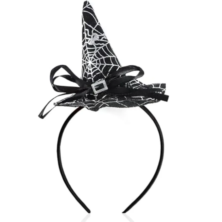 Halloween Witch Headbandt Glitter Bow Spider Web Hairband Halloween Witch Hat Hair Hoop
