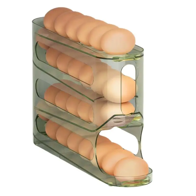 Egg Holder For Fridge Automatic 4 Layers Egg Rack Egg Holder Food Grade Space-Saving Egg Organizer Large Capacity Egg Dispenser