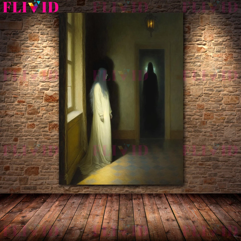 The Ghost Of A Woman In An Old Mansion Vintage Wall Art Canvas Painting Creepy Wandering Spirits Art Poster And Print Home Decor