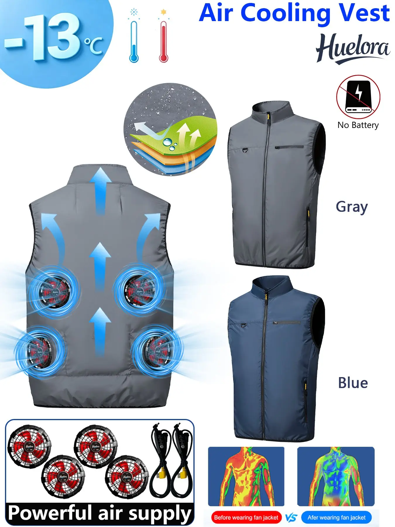 4FAN Solid Color Stand Collar Air Cooling Vest Men Dual Fans USB Summer Work Sleeveless Waistcoat Outdoor Fishing Cooling Jacket
