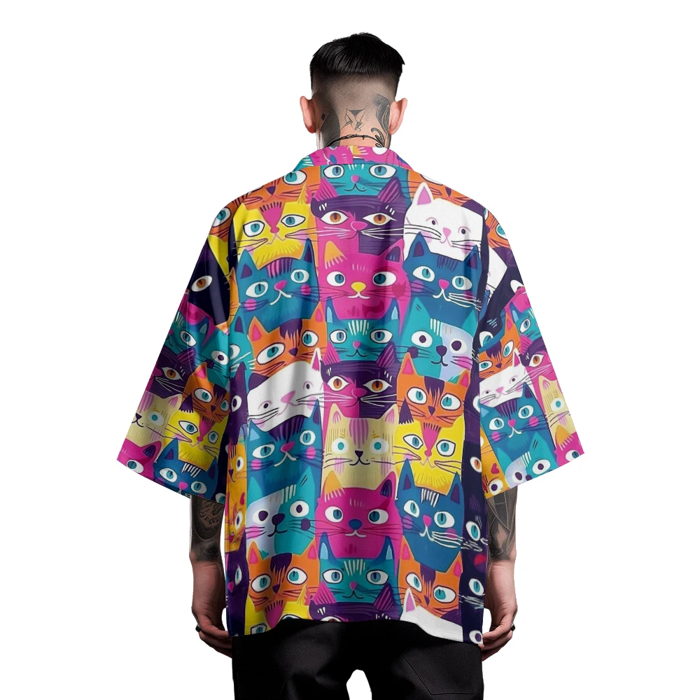 Classic Chinese Style Design Sense of National Tide Anime Multi-pattern Color Toga Men's Fashion Casual Kimono Men's Tops