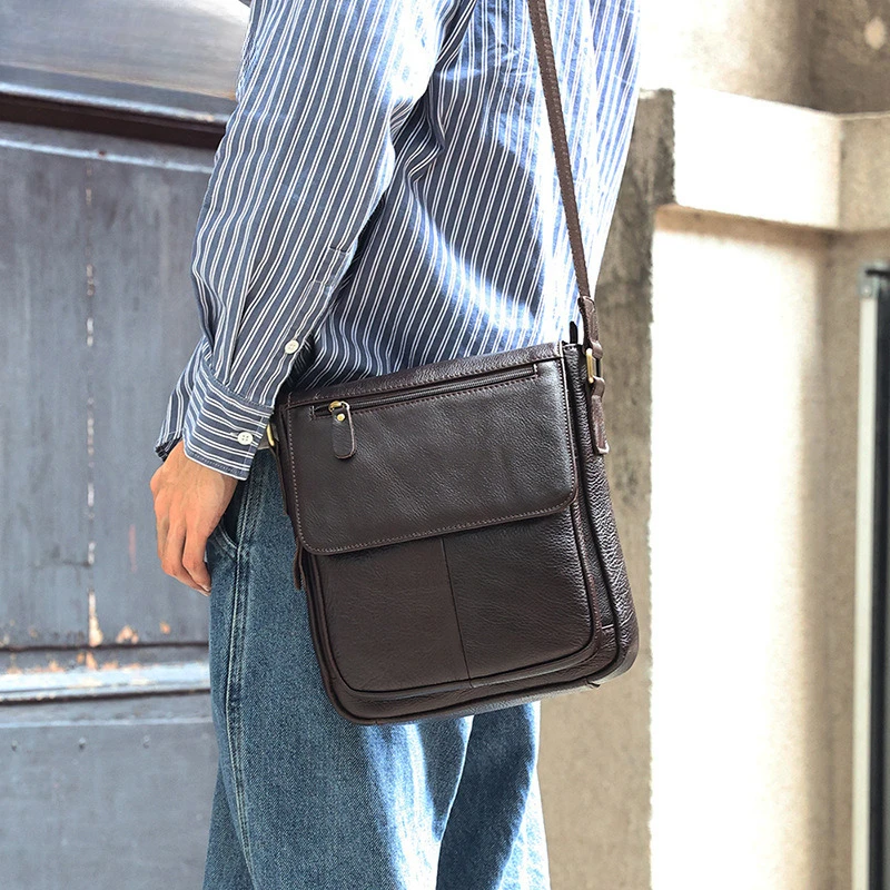Men Handbag Cross Body Messenger Shoulder Bag Genuine Leather Business Fashion Real Cowhide Male 9.7 Inch IPad Mini Briefcase