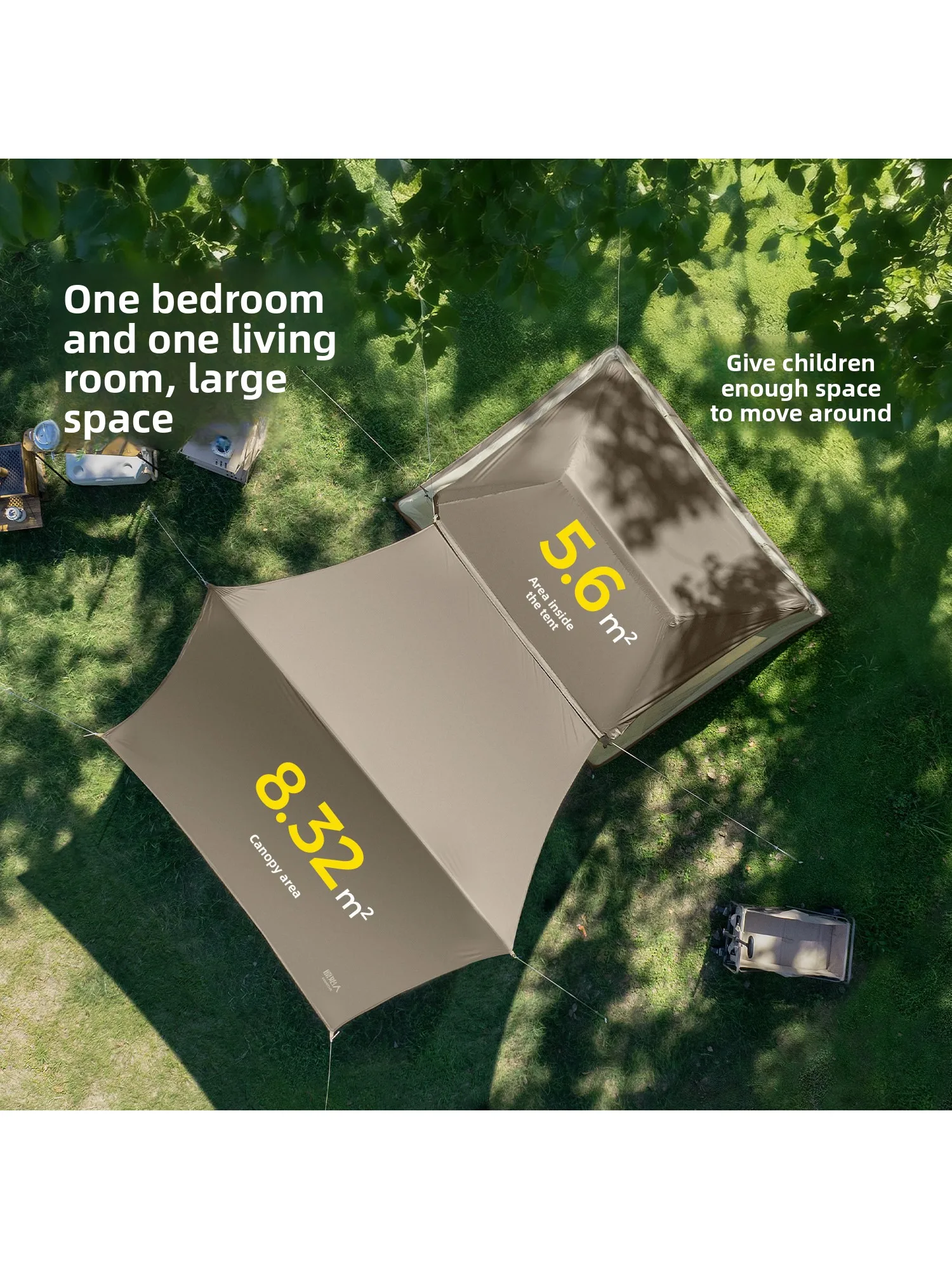 Self-Inflating 2-in-1 Awning & Tent with 210D Oxford Cloth 3,000mm+ Waterproof UV Protection for Outdoor Camping & Hiking