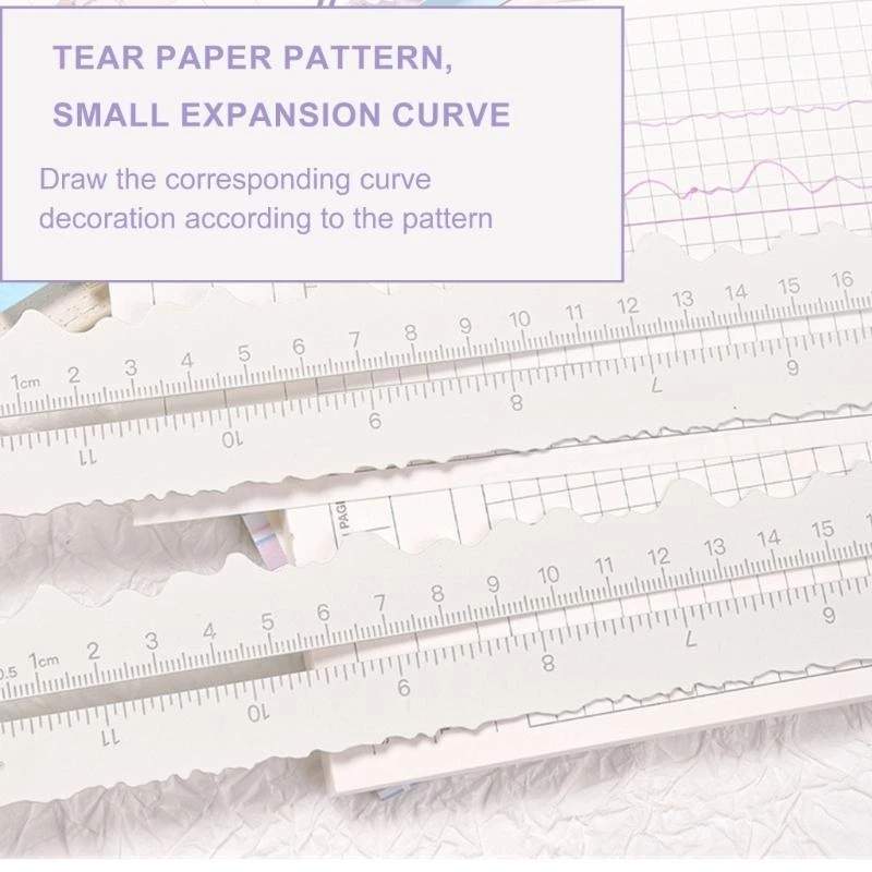 Y2GD Metal Paper Tearing Ruler Craft Ruler Waving Line Jagged Irregular Edges Ruler