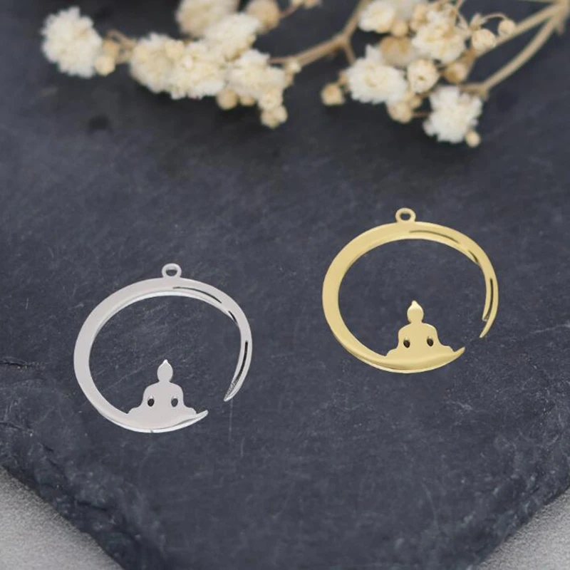 3pcs Stainless Steel Charms Crescent Buddhism Pendant Jewelry Making Necklace Earrings Buddha Yoga Amulet Craft diy Accessories