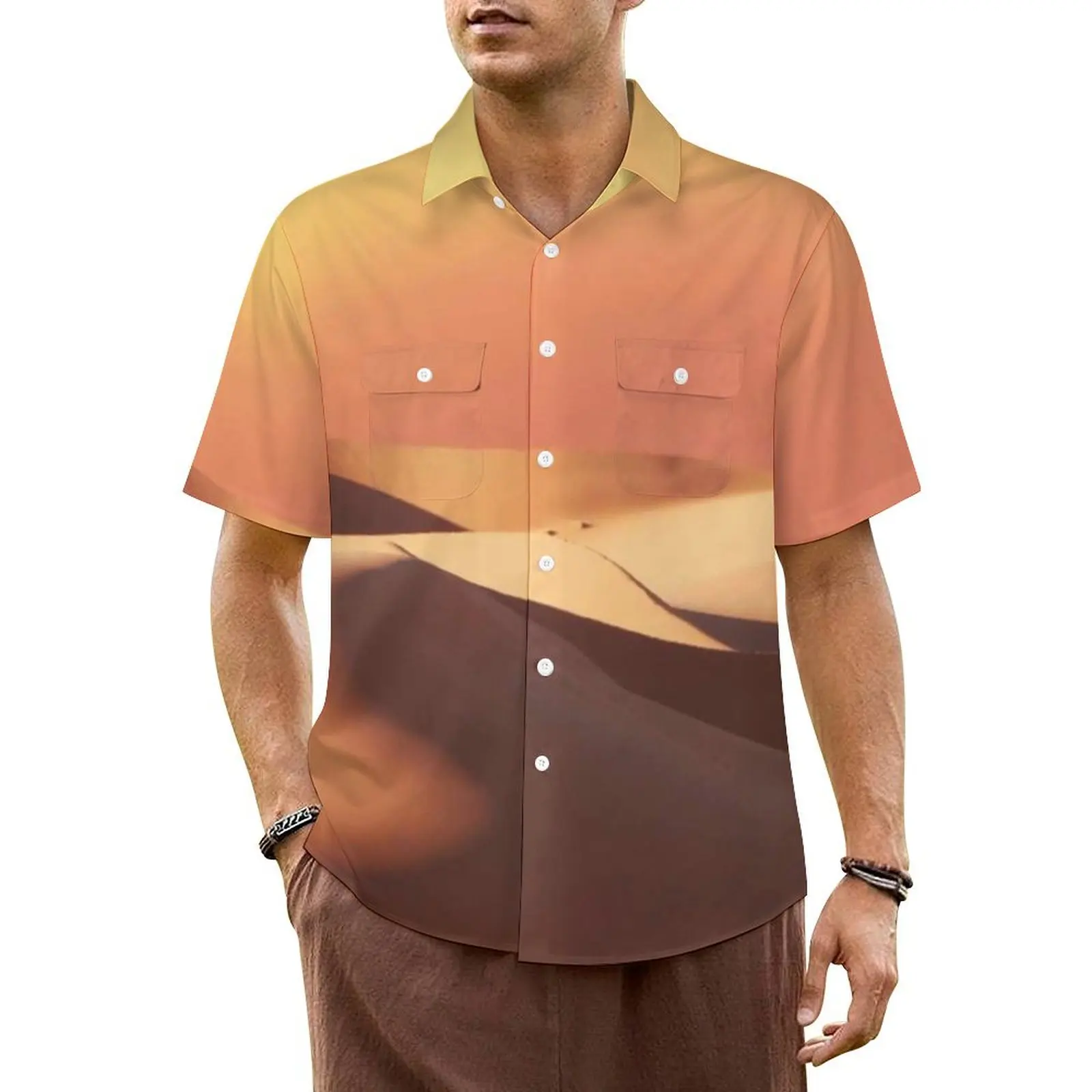 

Adventure Desert Casual Shirt Sunset Print Classic Summer Shirts Male Short Sleeve Vacation Comfortable Graphic Oversize Blouses