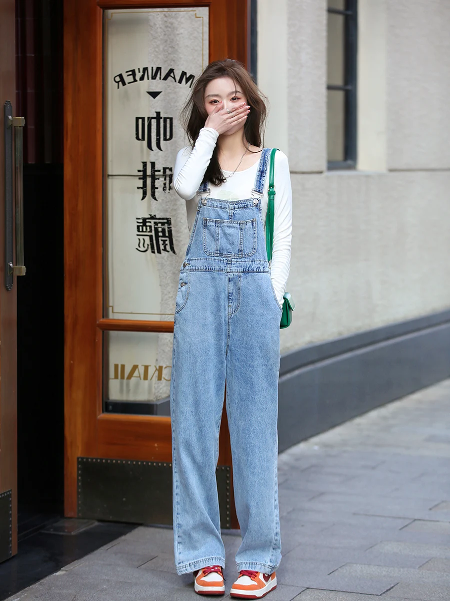 

Легкие джинсовые комбинезоны Bling Home на весну и осень, женские свободные джинсы с высокой талией, брюки, повседневная одежда, молодежный хлопковый материал