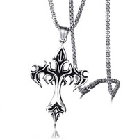 Stainless Steel Necklace Flame Retro Cross Titanium Steel Casting Men Pendant Necklace Type