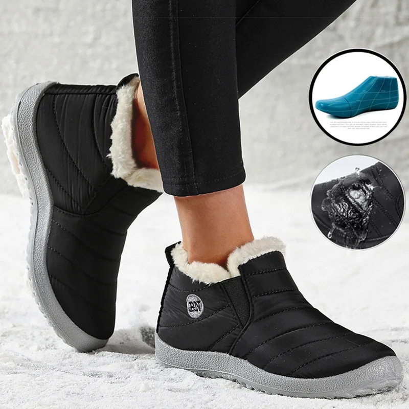 Women Boots Waterproof Winter Boots Fur Shoes Women Slip On Ankle Boots Snow Botas Mujer 2024 Winter Shoes Couple Short Boot