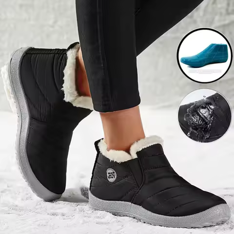 Women Boots Waterproof Winter Boots Fur Shoes Women Slip On Ankle Boots Snow Botas Mujer 2025 Winter Shoes Couple Short Boot