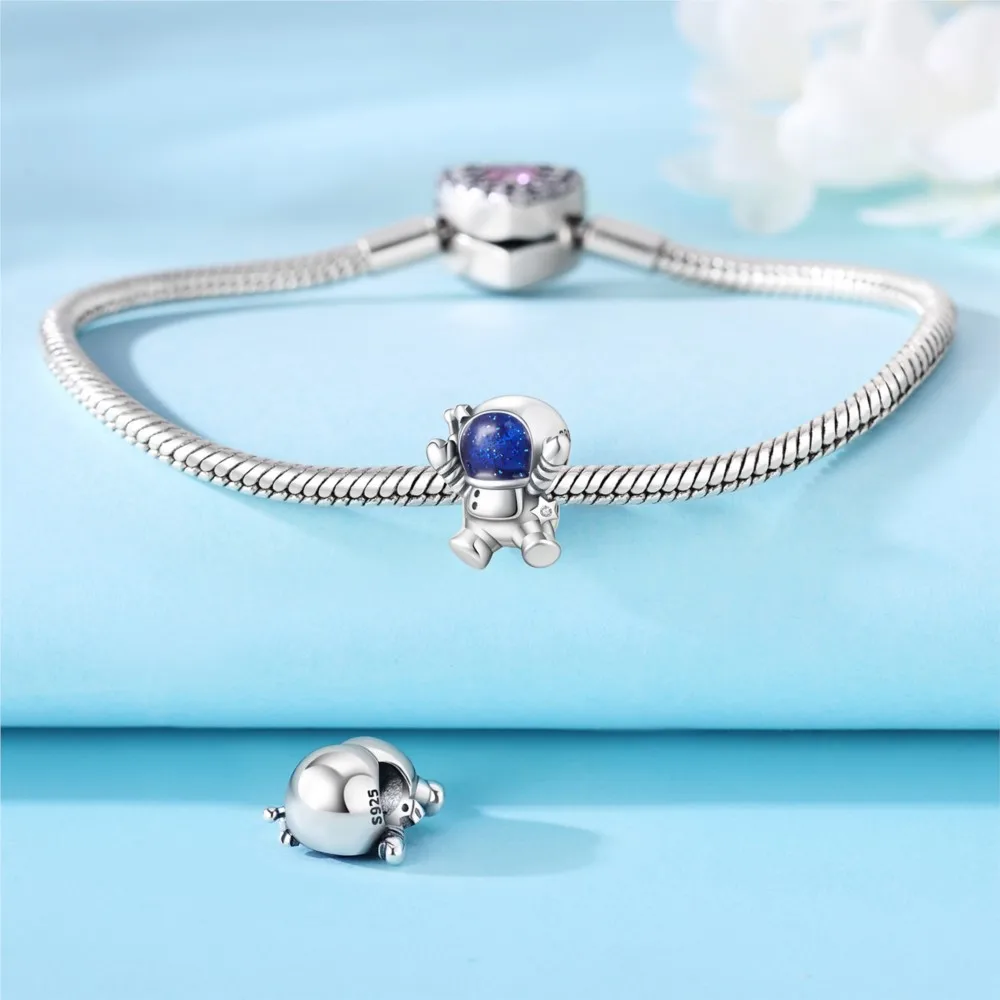S925 Sterling Silver Cute Astronaut Bead Bracelet Charms For Women Birthday Fine Jewelry Party Gifts DIY Accessories