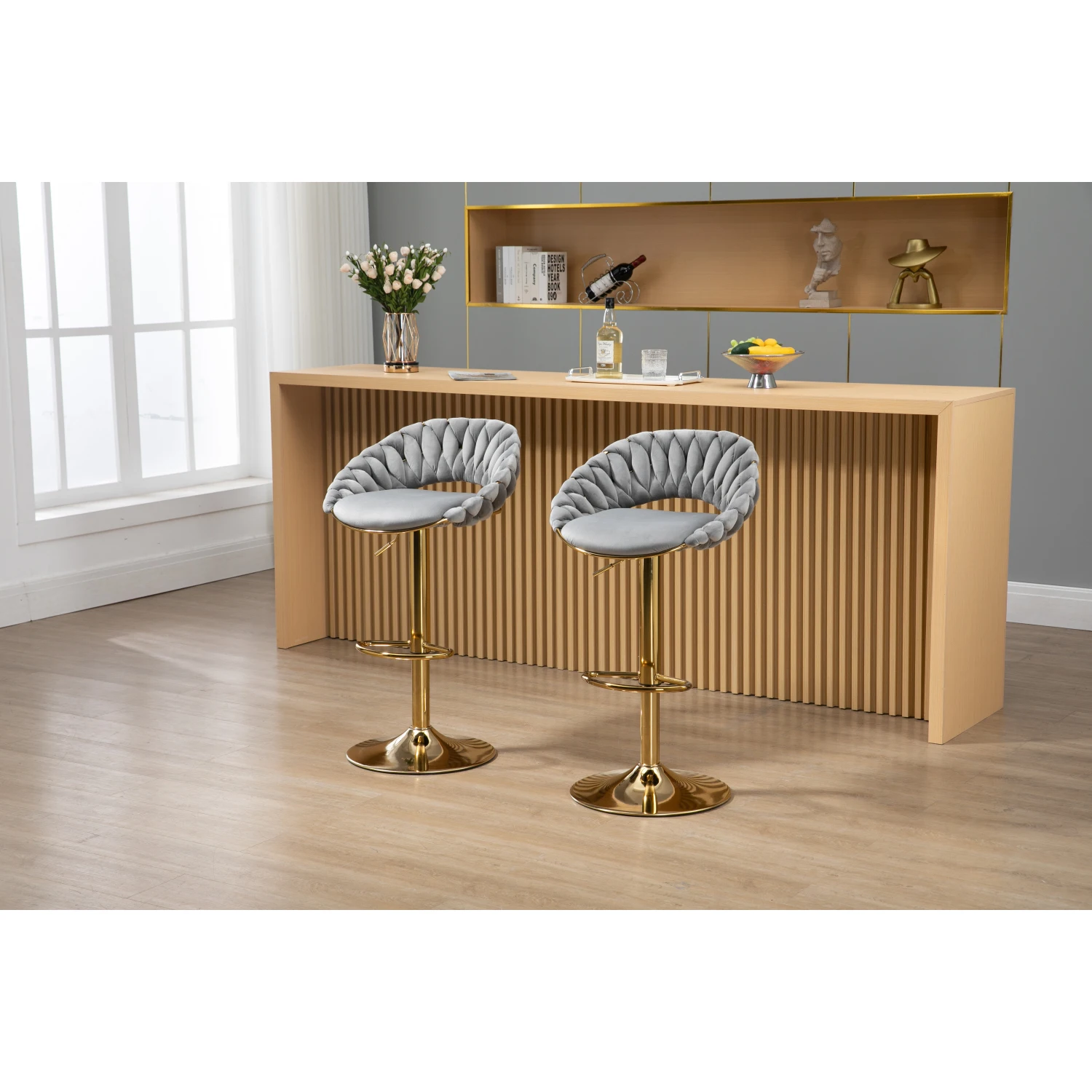 

COOLMORE Swivel Bar Stools Set of 2 Adjustable Counter Height Chairs - Kitchen Dining Furniture