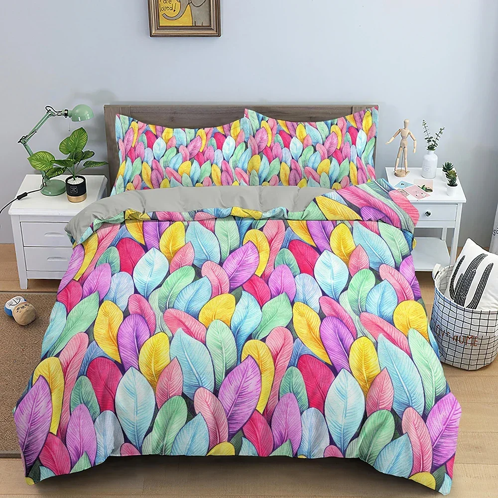 

Colorful Feathers Pattern Cozy Bedding Set Single Twin Double Queen King Cal King Size Bed Linen Set