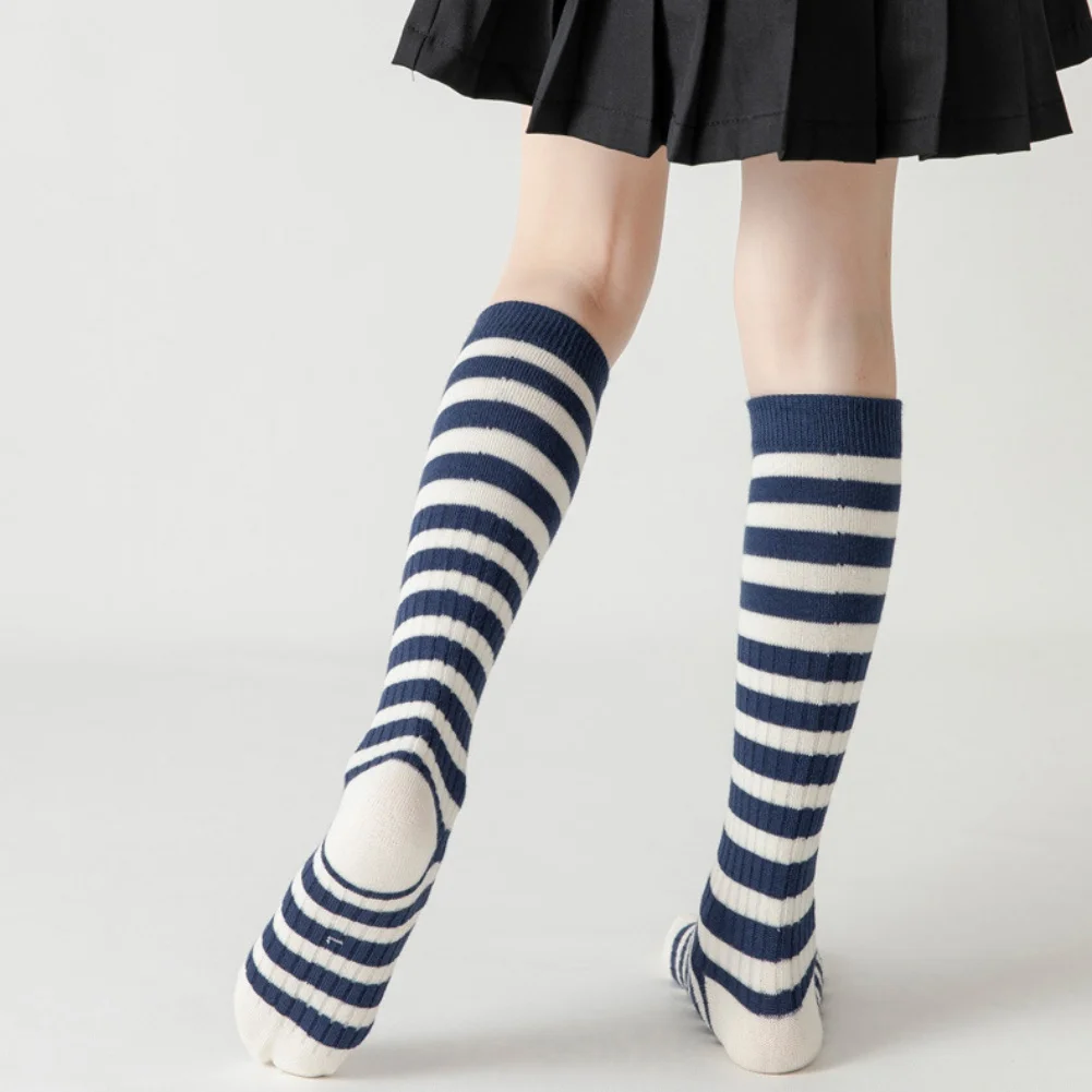 3-12T Girls Cotton Children Sock Stripe Solid Knee-high Stocking Spring Autumn Warm Socks Over-The-Knee School Student Socks Sox