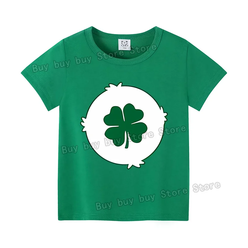 Lucky four-leaf clover pattern Short Sleeve  Cartoon Summer Tee Clothing Cute kid Tshirt Children Adults Parent Child T shirts