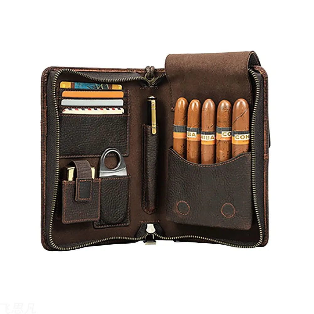 

PU Leather Cigar Case for Men Multifunctional Large Capacity Wrist Zip Travel Cigar Humidor Box for Father Men Husband