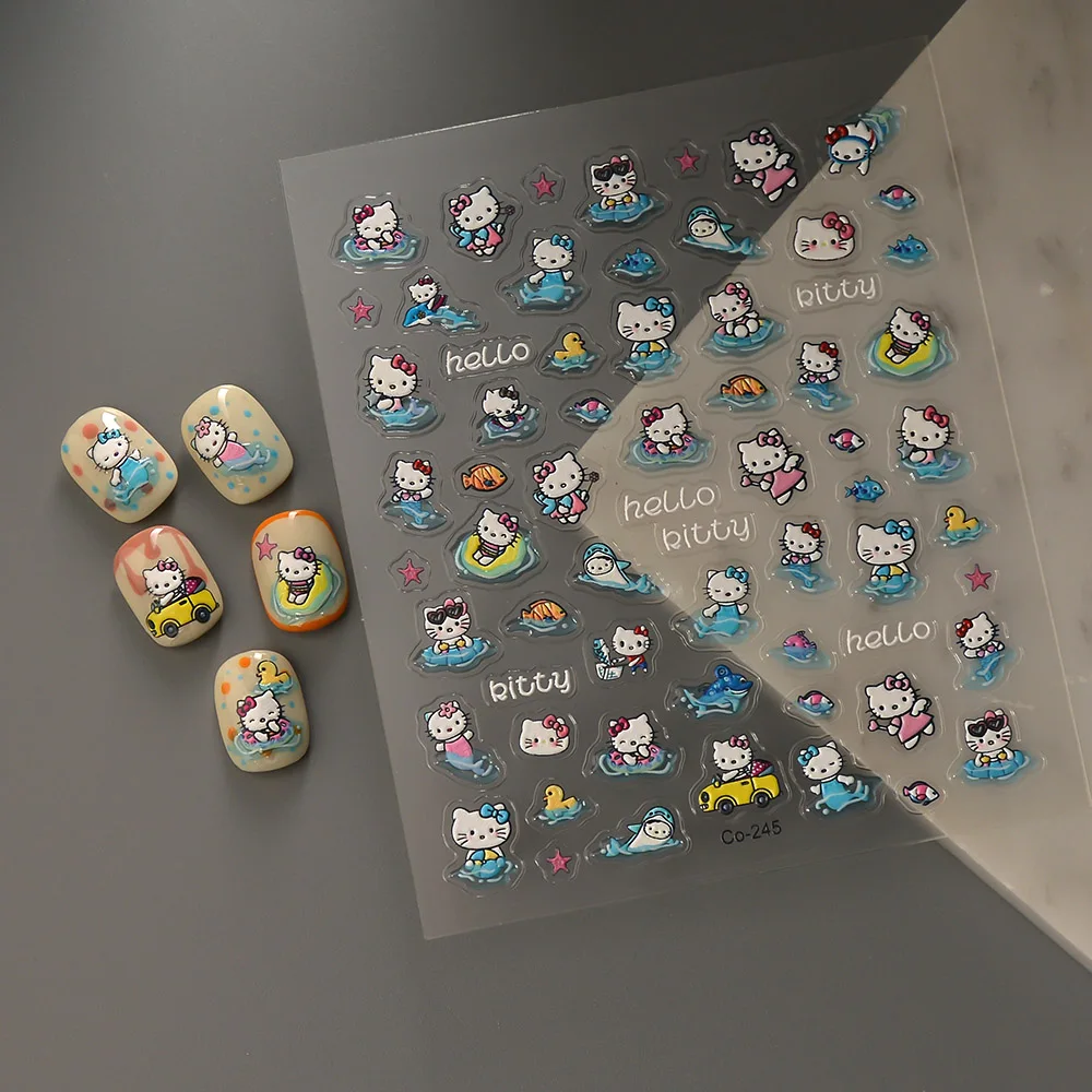 Cartoon Sanrio Nail Stickers Anime 5D Hello Kitty Stickers Cinnamoroll Kuromi Sliders Nails Kerokerokeroppi Nail Decorations