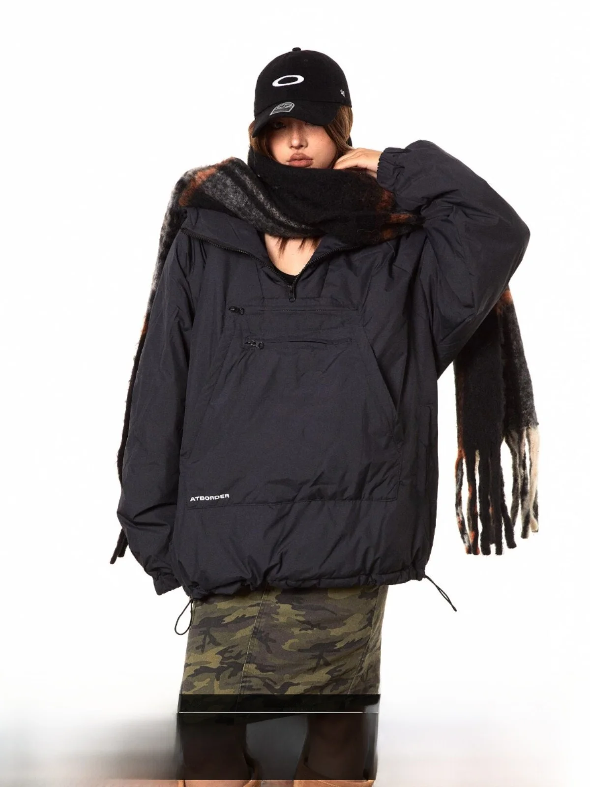 Blackbb Retro Outdoor Thickened Windproof Hooded down Jacket Women's Upper Apparel Street Style Neutral Straight Cut Long Sleeve