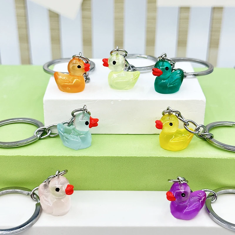 5Pcs Cartoon Luminous Colored Duck Pendant Keychain Backpack Hangings Charms Decoration Gifts image 2
