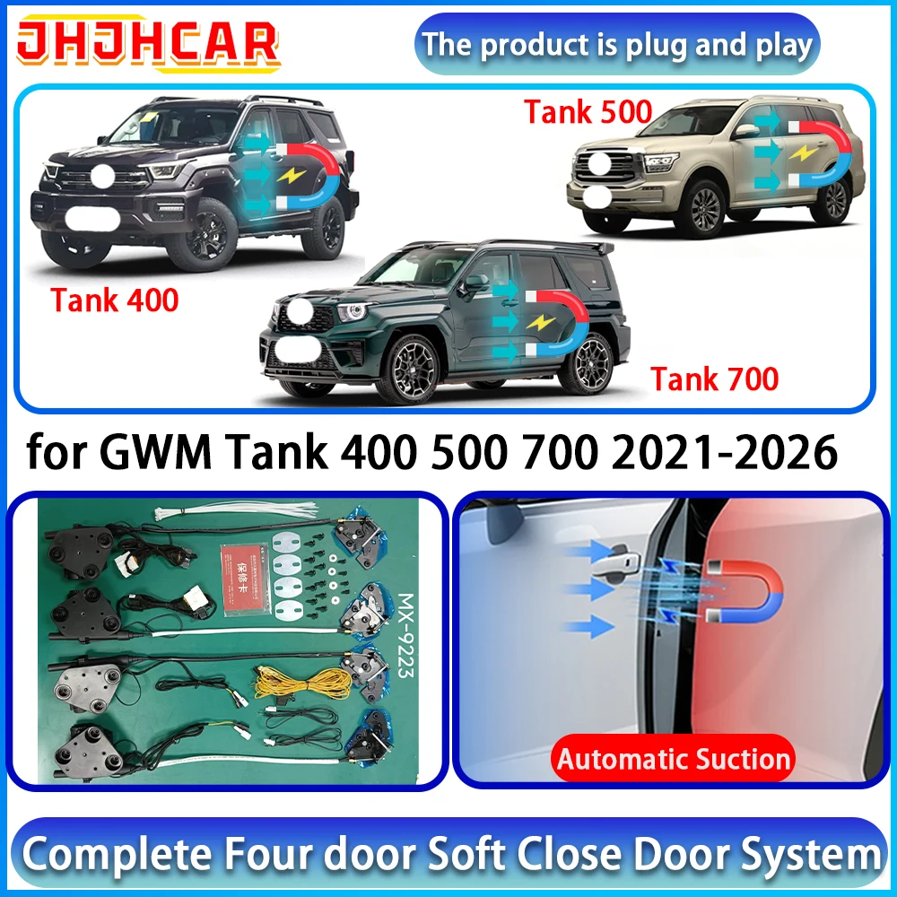 JHJHCAR for GWM Tank 400 500 700 2021-2026 Automatic Door Closer Lock Electric Suction Soft Close Door Kit System Plug and Play