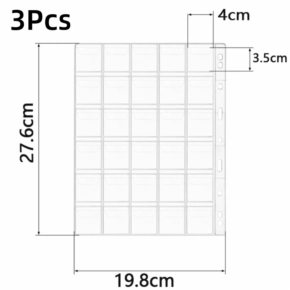 12/20/30/42 Pocket Coin Binder Page PVC Replaceable Coin Album Page Transparent Inside Pages Loose Leaf Organizer Bag