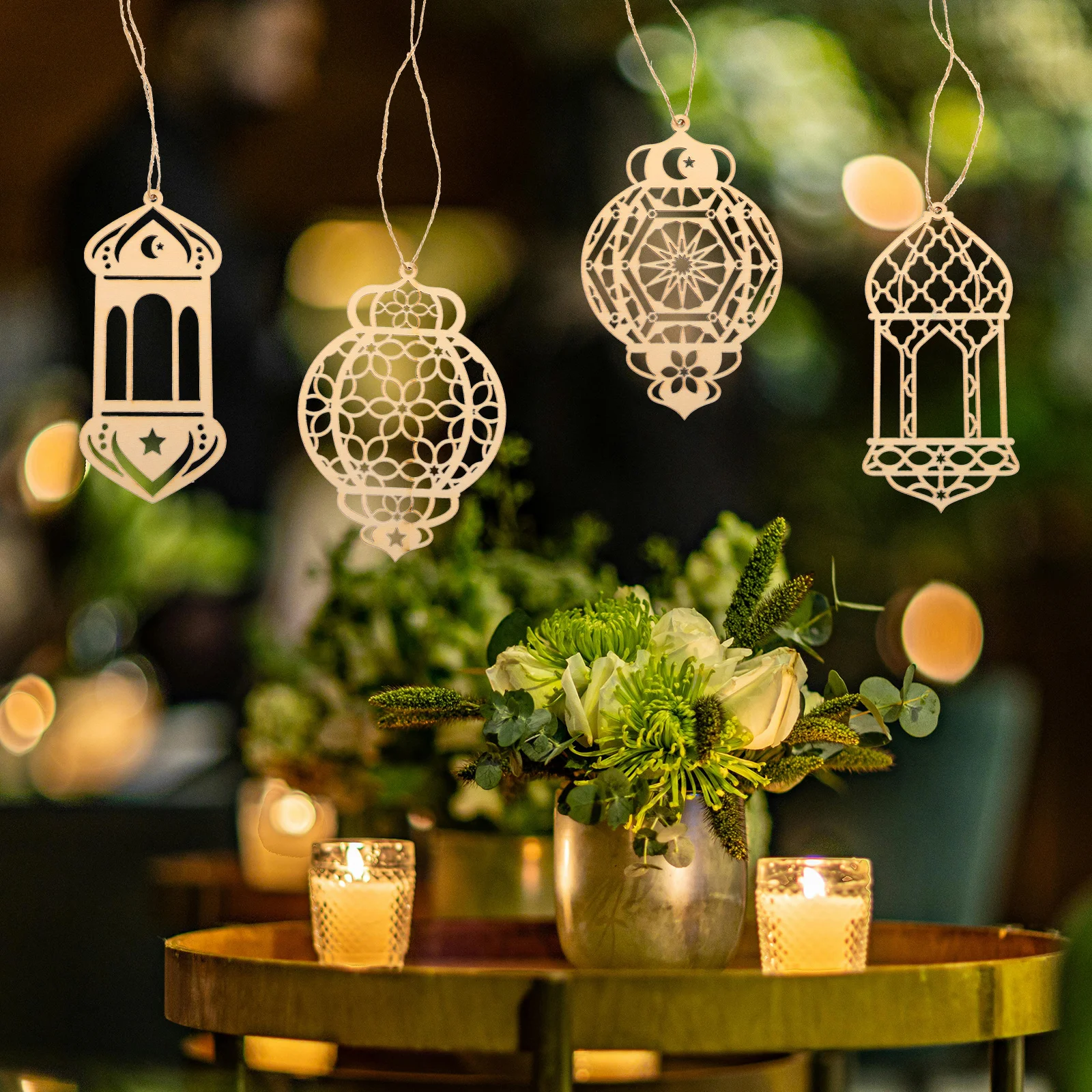 11Pcs Creative Home Decor Wooden Slices Unfinished DIY Craft Cutouts for Holiday Party Hanging Ornament Wood Chips Embellishment