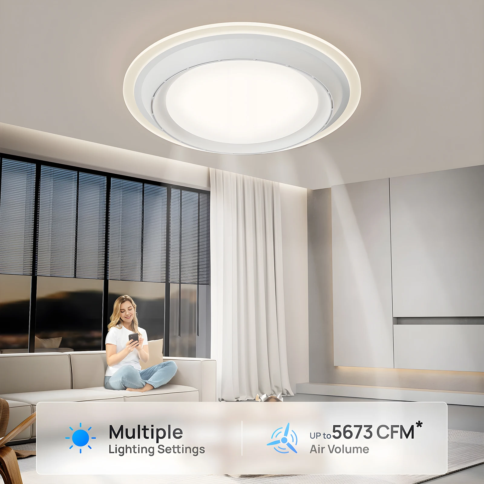 Leafless Ceiling Fan Light and Remote Control White Smart Ventilation Fan Remote Control Three-color Light Dimmable Electric Fan