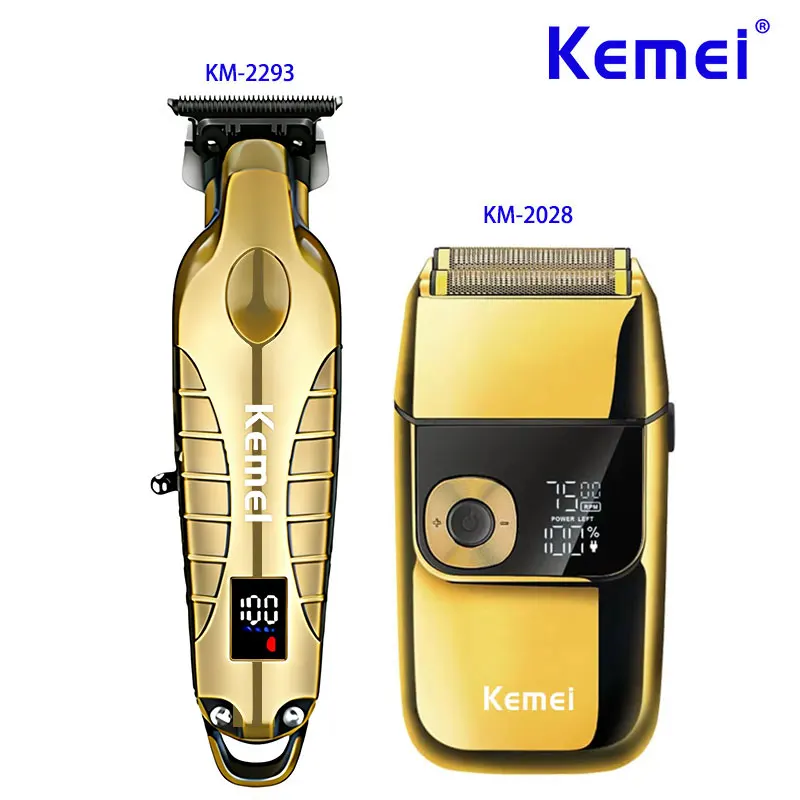 Kemei Barber Hair Clippers Professional Cordless Electric Men Shaver Beard Trimmer Machine KM-2293 KM-2028  Gold Kit