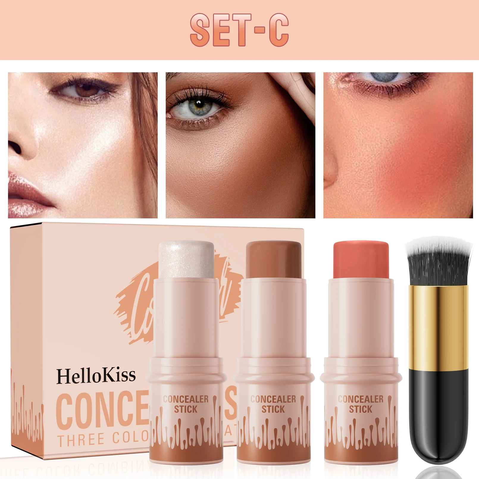 4 pezzi trucco viso contorno bronzer stick evidenziatore multifunzionale schiarente baco da seta fard rossetto crema modifica correttore
