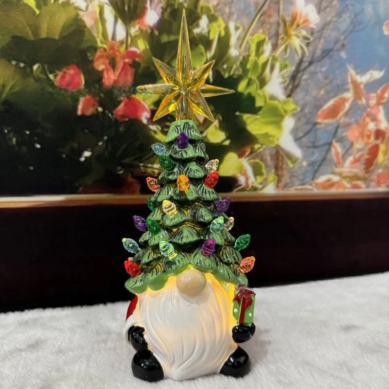 LED Christmas Decoration Multi Color Lights Luminous Dwarf Ceramic Ornament Christmas Gnomes Decorations Faceless Doll Kid Gifts