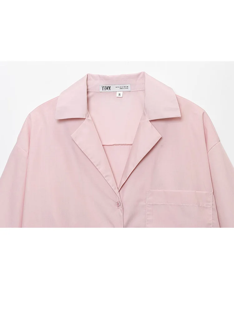 HH Women 2-Piece Set Single-breasted Short Sleeve Turn-down Collar Shirt+Drawstring Elastic Waist Solid Autumn Wide-leg Pants