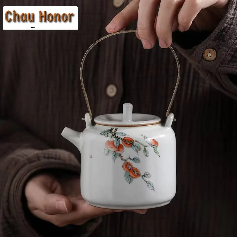 Ru Kiln Teapot Lifting Beam Pot Ceramic Tea Maker Household Copper Handle Single Pot Tea Kettle Japanese Kungfu Tea Set Gift