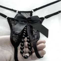 Sexiest Panties Women Lingerie Pearls Micro Panties Open Crotch G-string Ladies Underwear Lace Bow Seamless Free Shipping Thong