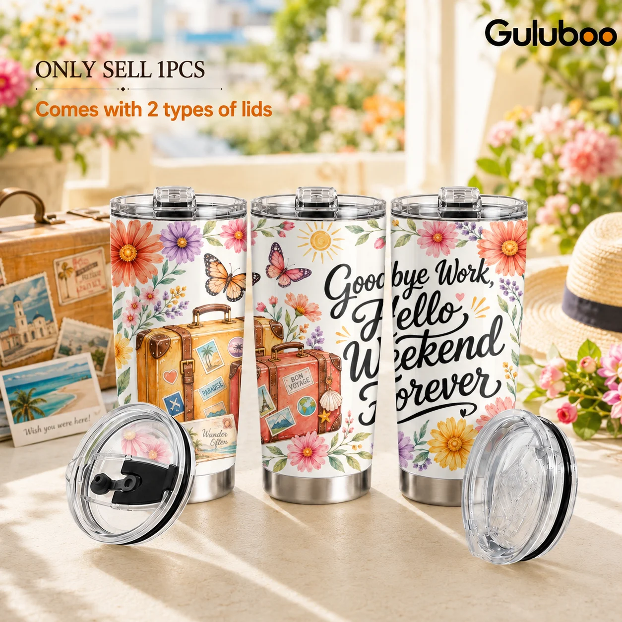 Retirement Life Vacuum Flasks 20oz Coffee Cup with 2 Lids & Reusable Straw Stainless Steel Vacuum Insulated Travel Mug