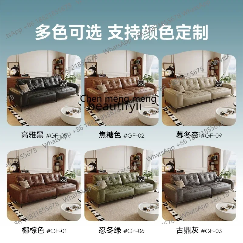 

178CC Leather sofa Italian minimalist light luxury retro style small apartment living room oil wax leather sofa