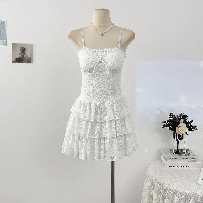 Sexy Lace Tube Sleeveless Dress for Women 2026 Summer High Waist A-line Tiered Dresses Pure and Seductive Style‌ Woman Clothes