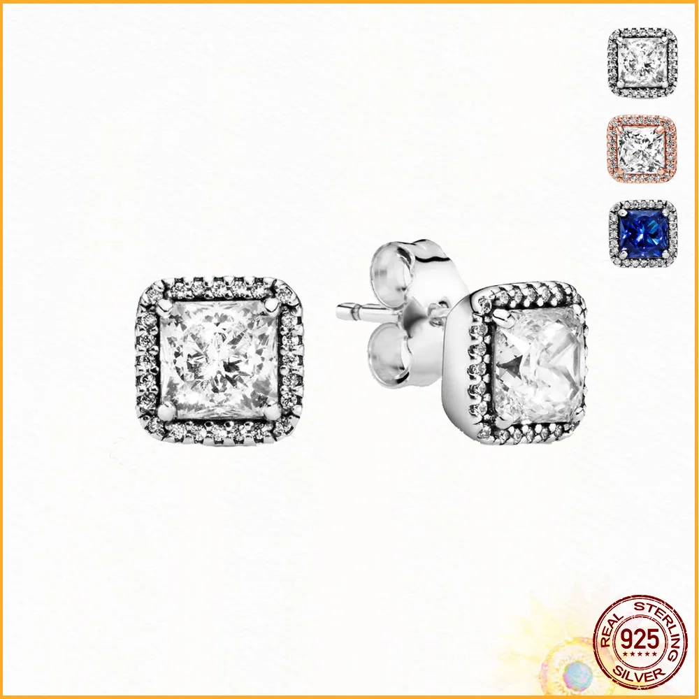 

New 925 Sterling Silver Square Sparkle Halo Study Earrings Women's Date Anniversary Wedding Selection Jewelry Fashion Jewelry