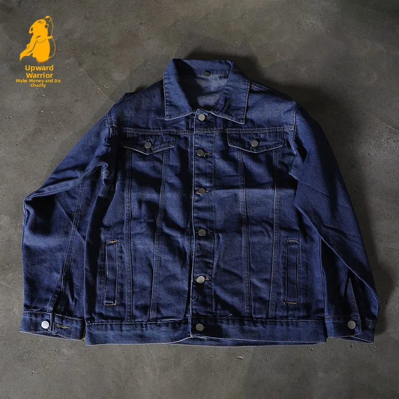 Charity Workwear Jacket American Style Denim Coat Unisex Casual Versatile Spring Autumn Vintage Loose Fit Youthful Energy