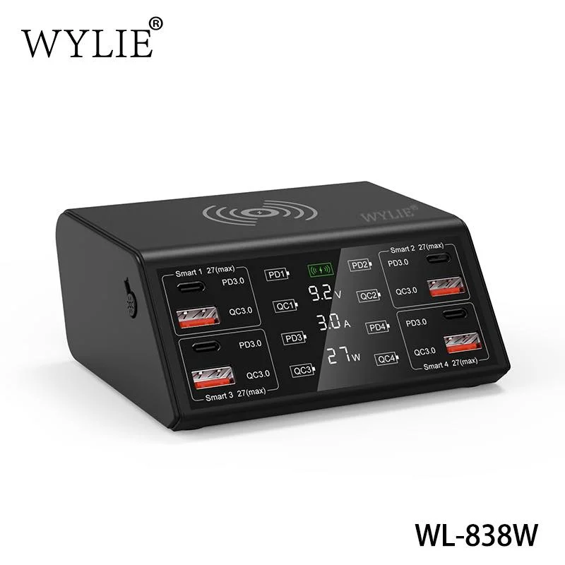 

Беспроводное быстрое зарядное устройство WYLIE WL-838W 15W с поддержкой зарядки телефонов 5W-7.5W-10W, 8-образный штекер/разъем питания, умный выключатель