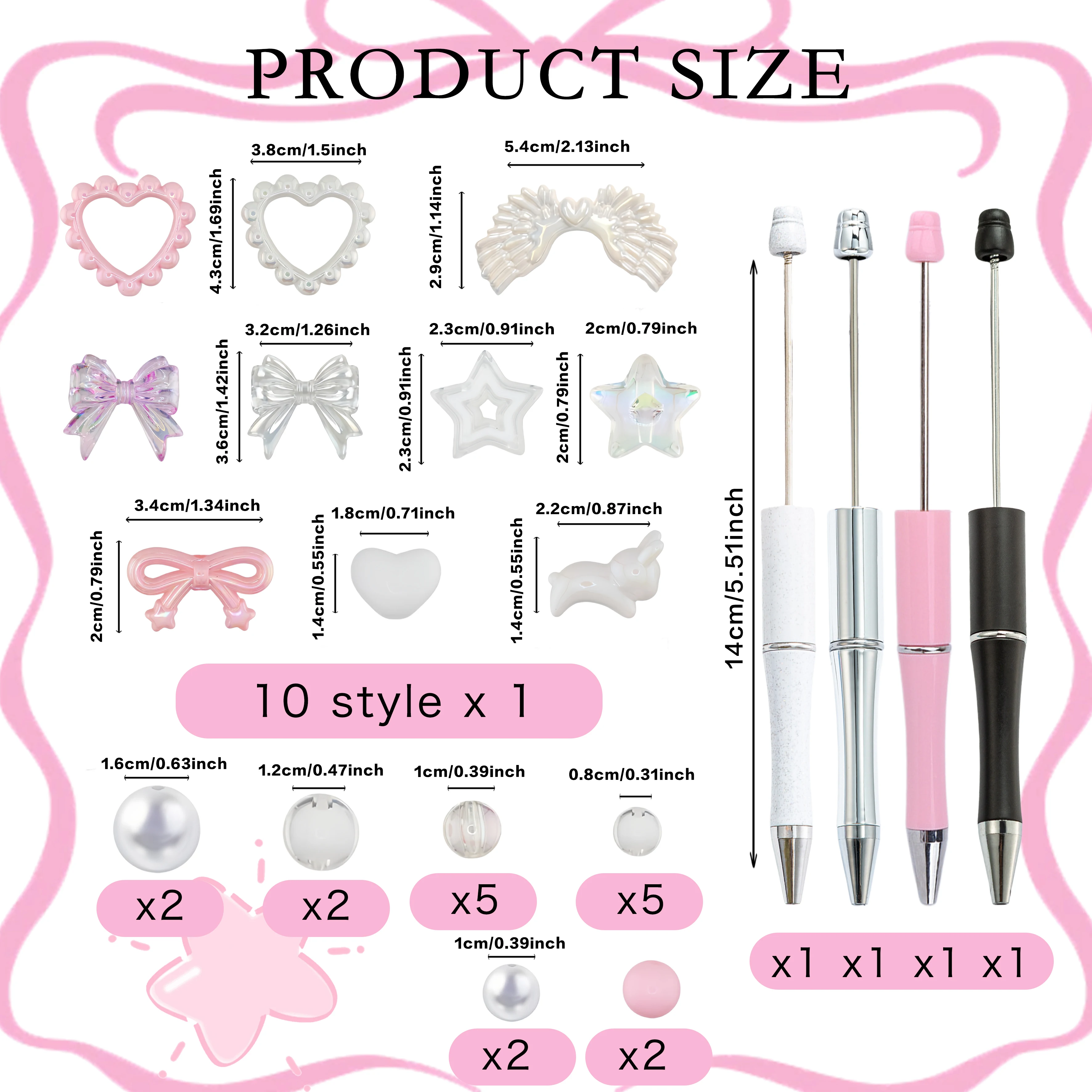 4PCS Butterfly Knot Love Simple DIY Bead Pen Set, Ins Style Bead Handmade Enthusiast Gift, Office and Learning Supplies Reward G