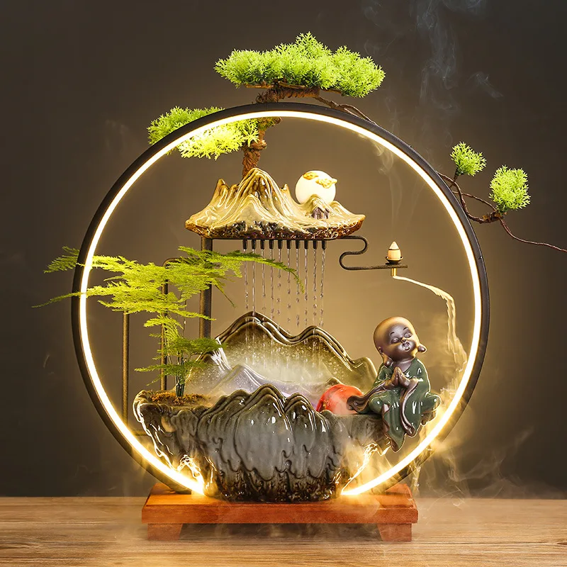 Chinese style flowing water ornaments for household use circulating water rain curtains humidifiers Incense Cones with Backflow
