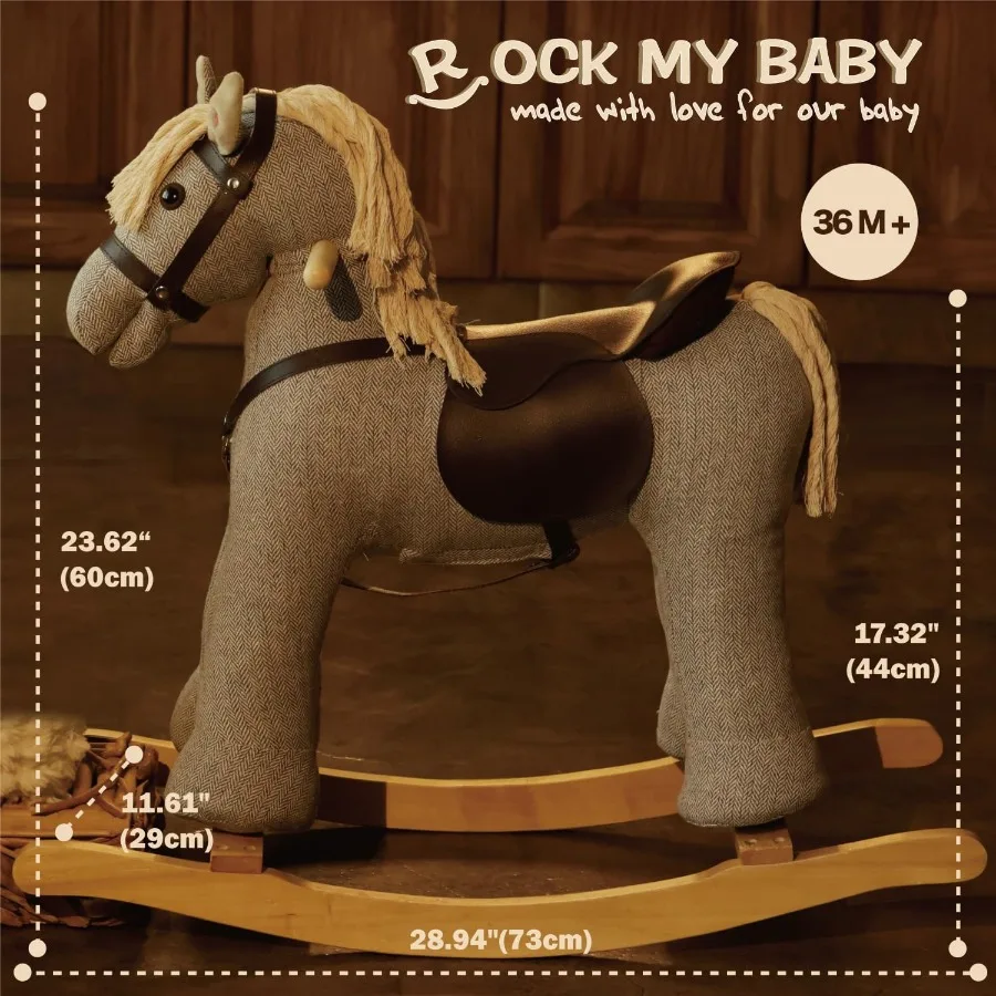 Koń na biegunach szary drewniany zabawka na biegunach zwierzęta na biegunach dla dzieci od 36 lat jeździk kucyk z realistycznym dźwiękiem certyfikat CPC