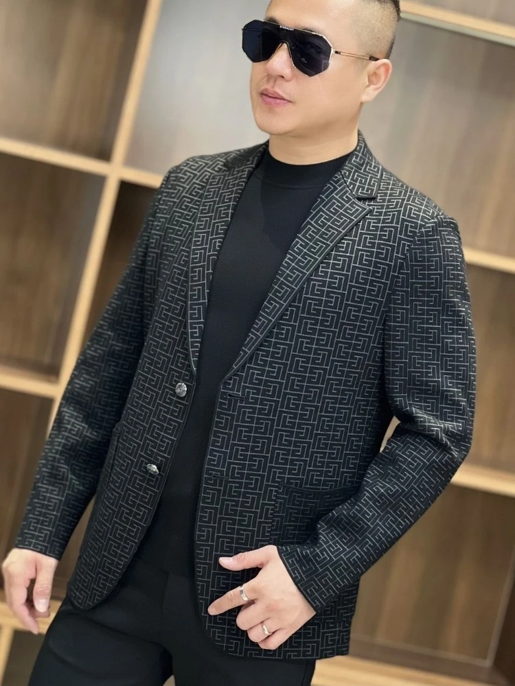 

Faionable Knitted Men's Busin Casual Suit Jaet Autumn New Arrival Ele Versatile Long Sve irt Sli Trendy